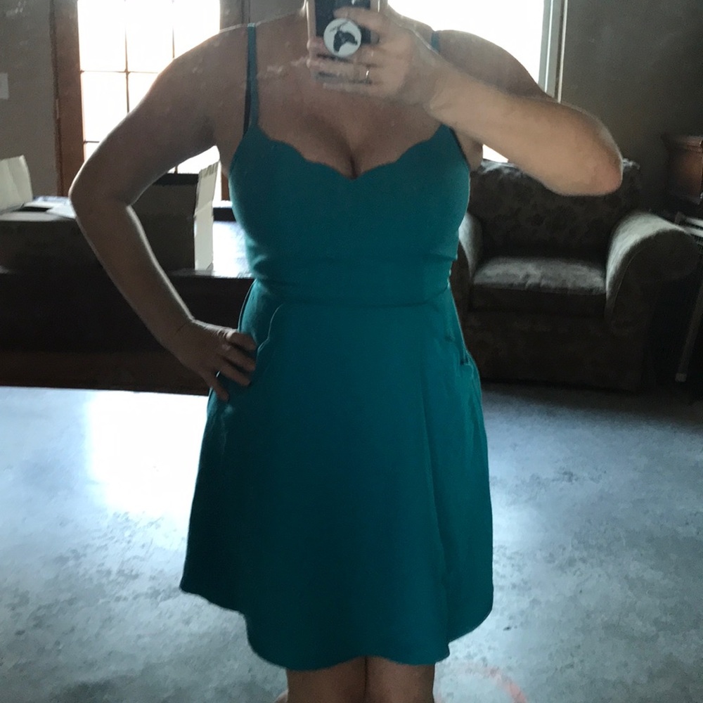 Teal strap dress open back